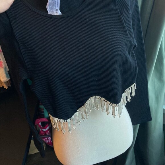 Women's Zara Crop Top, Size S, Black and Silver - Picture 4 of 5